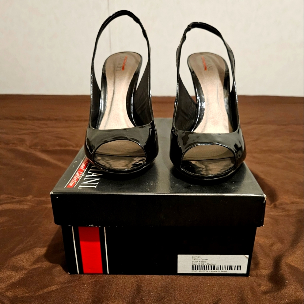 Black sling open toe pump Size 10